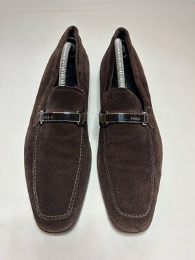 Prada Dark Brown Suede Bit Loafers